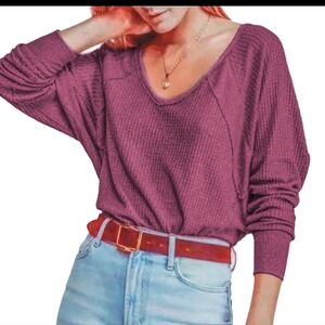 NWT Free People Santa Clara Thermal Long-sleeve Thermal Top in Mulberry Purple M